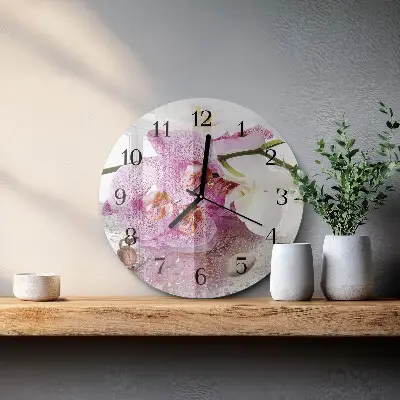 Nástěnné hodiny skleněné kulaté Orchidej