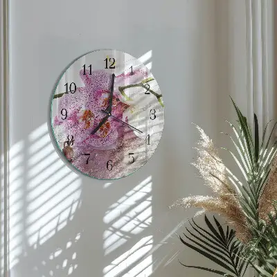 Nástěnné hodiny skleněné kulaté Orchidej
