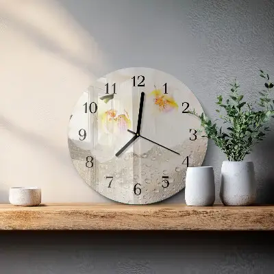 Kulaté skleněné hodiny na stěnu Orchidej