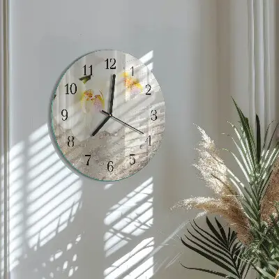 Kulaté skleněné hodiny na stěnu Orchidej