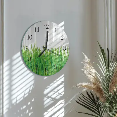 Nástěnné hodiny skleněné kulaté Tráva