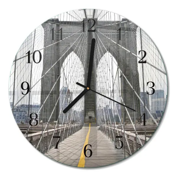 Kulaté skleněné hodiny na stěnu Brooklynský most