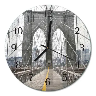 Kulaté skleněné hodiny na stěnu Brooklynský most