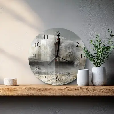 Nástěnné hodiny skleněné kulaté Bouře