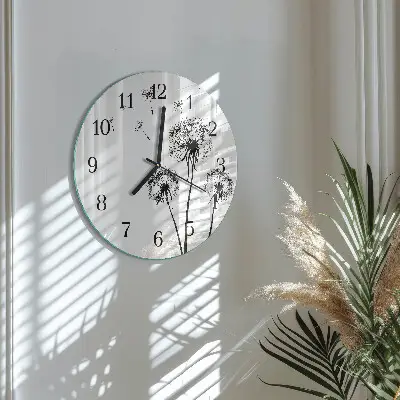 Hodiny s fotkou skleněné kulaté Pampeliška