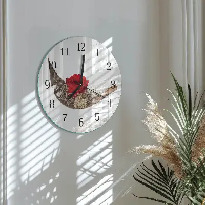 Hodiny na skle kulaté Růže