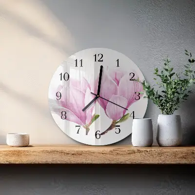 Nástěnné hodiny skleněné kulaté Magnólie