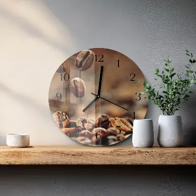 Hodiny na skle kulaté Kávová zrna