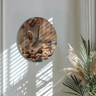 Hodiny na skle kulaté Kávová zrna