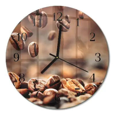 Kulaté skleněné hodiny na stěnu Kávová zrna