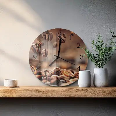 Kulaté skleněné hodiny na stěnu Kávová zrna