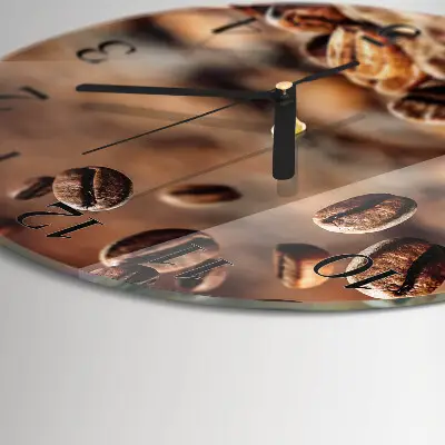 Kulaté skleněné hodiny na stěnu Kávová zrna