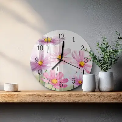 Hodiny s fotkou skleněné kulaté Květiny