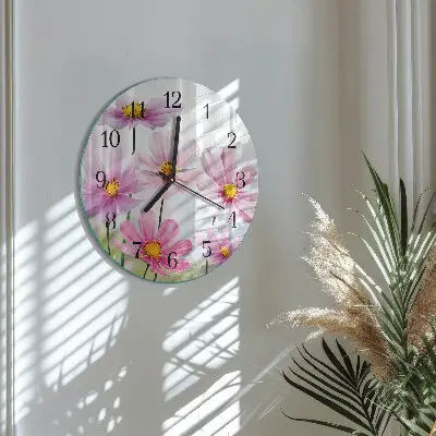 Hodiny s fotkou skleněné kulaté Květiny