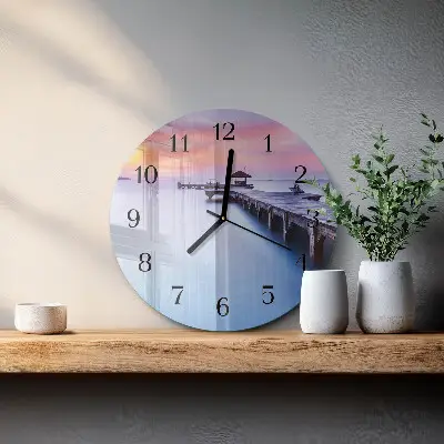 Kulaté skleněné hodiny na zeď Dřevěný most