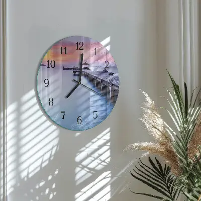 Kulaté skleněné hodiny na zeď Dřevěný most