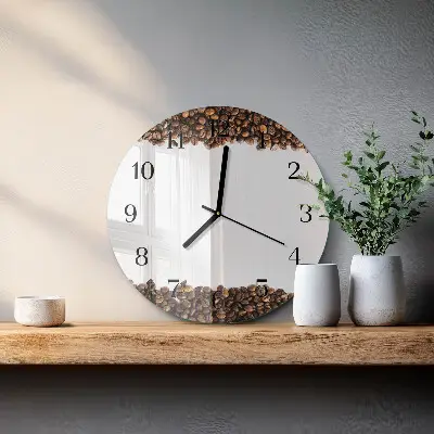 Hodiny s fotkou skleněné kulaté Kávová zrna