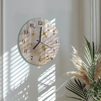 Kulaté skleněné hodiny na zeď Květiny