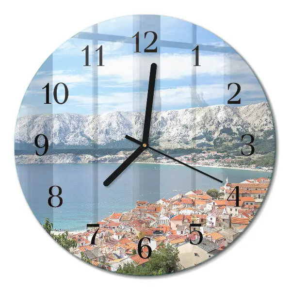 Kulaté skleněné hodiny na zeď Záliv