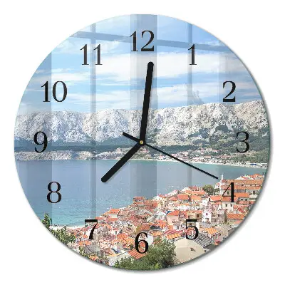Kulaté skleněné hodiny na zeď Záliv