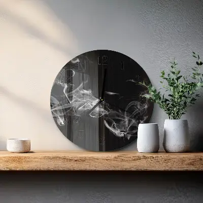 Hodiny s fotkou skleněné kulaté Kouř