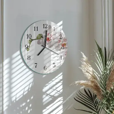 Nástěnné hodiny skleněné kulaté Orchidej