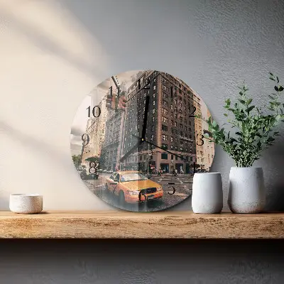 Hodiny s fotkou skleněné kulaté Taxi