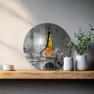 Kulaté skleněné hodiny na zeď Big Ben