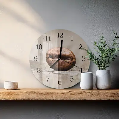 Nástěnné hodiny skleněné kulaté Kávové zrno
