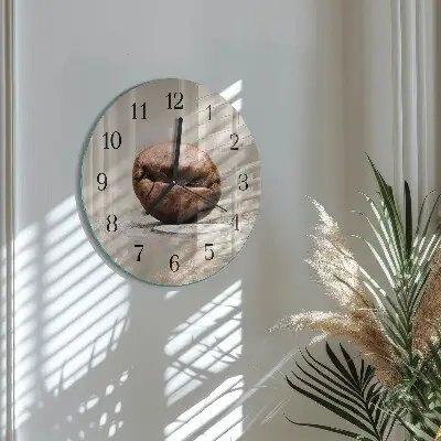 Nástěnné hodiny skleněné kulaté Kávové zrno