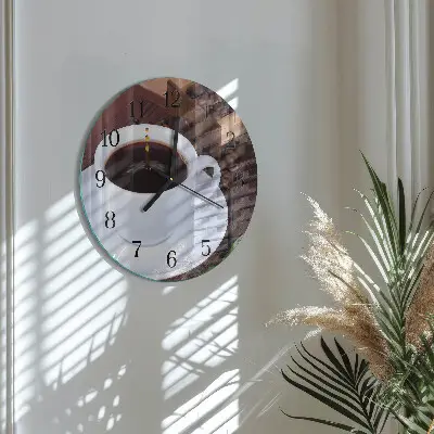 Hodiny na skle kulaté Káva