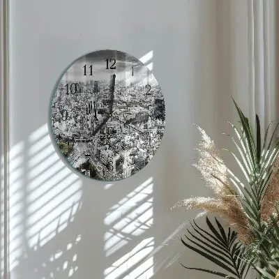 Nástěnné hodiny skleněné kulaté Město