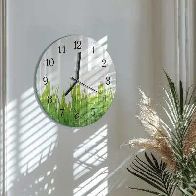 Hodiny s fotkou skleněné kulaté Tráva