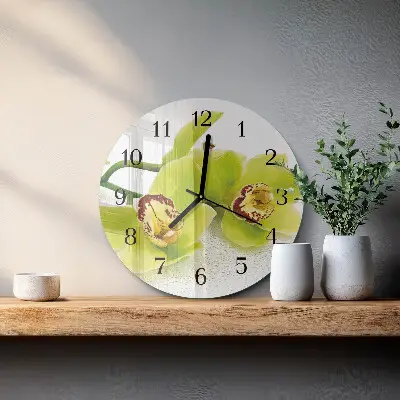 Nástěnné hodiny skleněné kulaté Orchidej