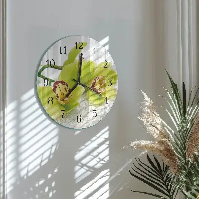 Nástěnné hodiny skleněné kulaté Orchidej
