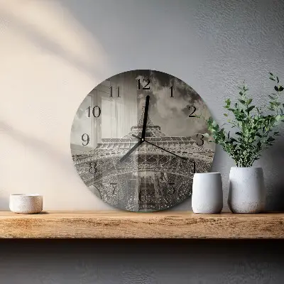 Kulaté skleněné hodiny na zeď Eiffelova věž
