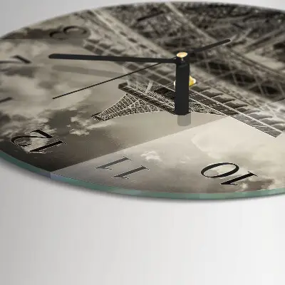 Kulaté skleněné hodiny na zeď Eiffelova věž