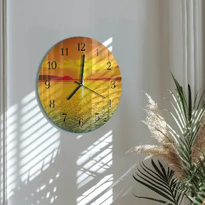 Hodiny na skle kulaté Západ slunce