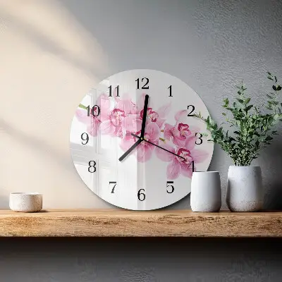 Kulaté skleněné hodiny na stěnu Orchidej