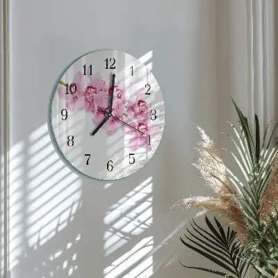 Kulaté skleněné hodiny na stěnu Orchidej