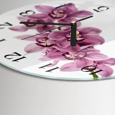 Kulaté skleněné hodiny na stěnu Orchidej