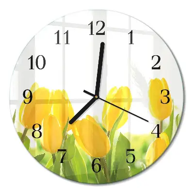 Nástěnné hodiny skleněné kulaté Tulipány