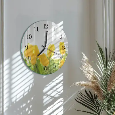 Nástěnné hodiny skleněné kulaté Tulipány