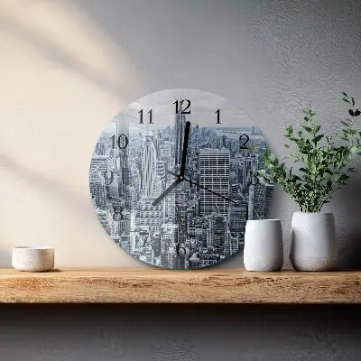 Kulaté skleněné hodiny na zeď Město