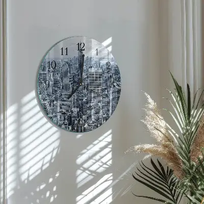 Kulaté skleněné hodiny na zeď Město