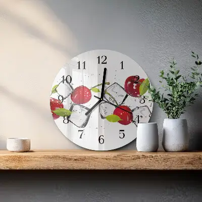 Kulaté skleněné hodiny na zeď Třešňová zmrzlina