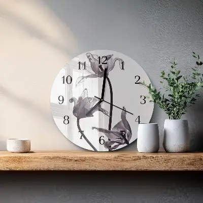 Kulaté skleněné hodiny na zeď Květiny