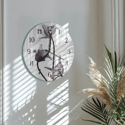 Kulaté skleněné hodiny na zeď Květiny