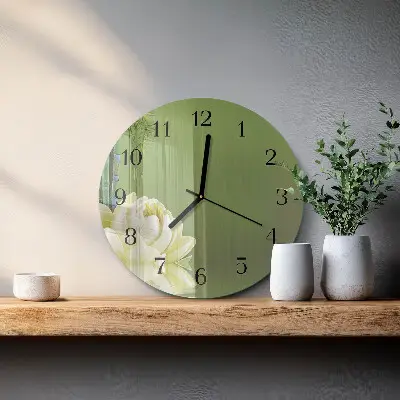 Hodiny s fotkou skleněné kulaté Lilie