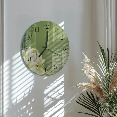 Hodiny s fotkou skleněné kulaté Lilie